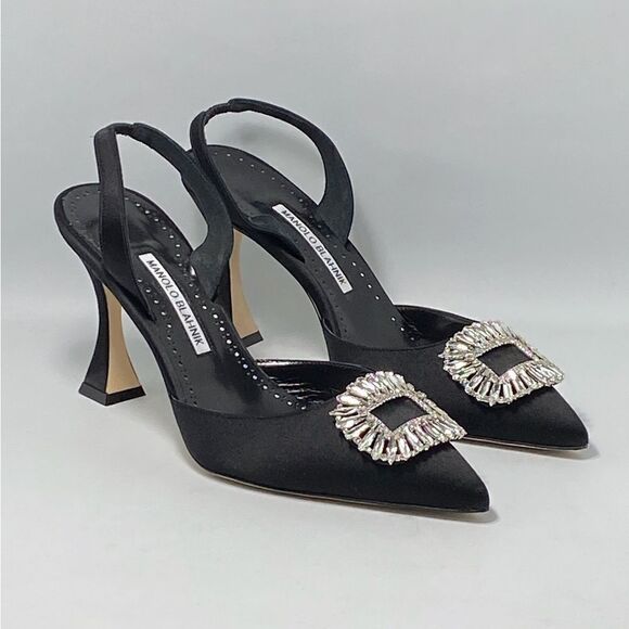 Manolo Blahnik Prietasli 90 Embellished Satin Slingback Pumps size 41.5 - Picture 3 of 11